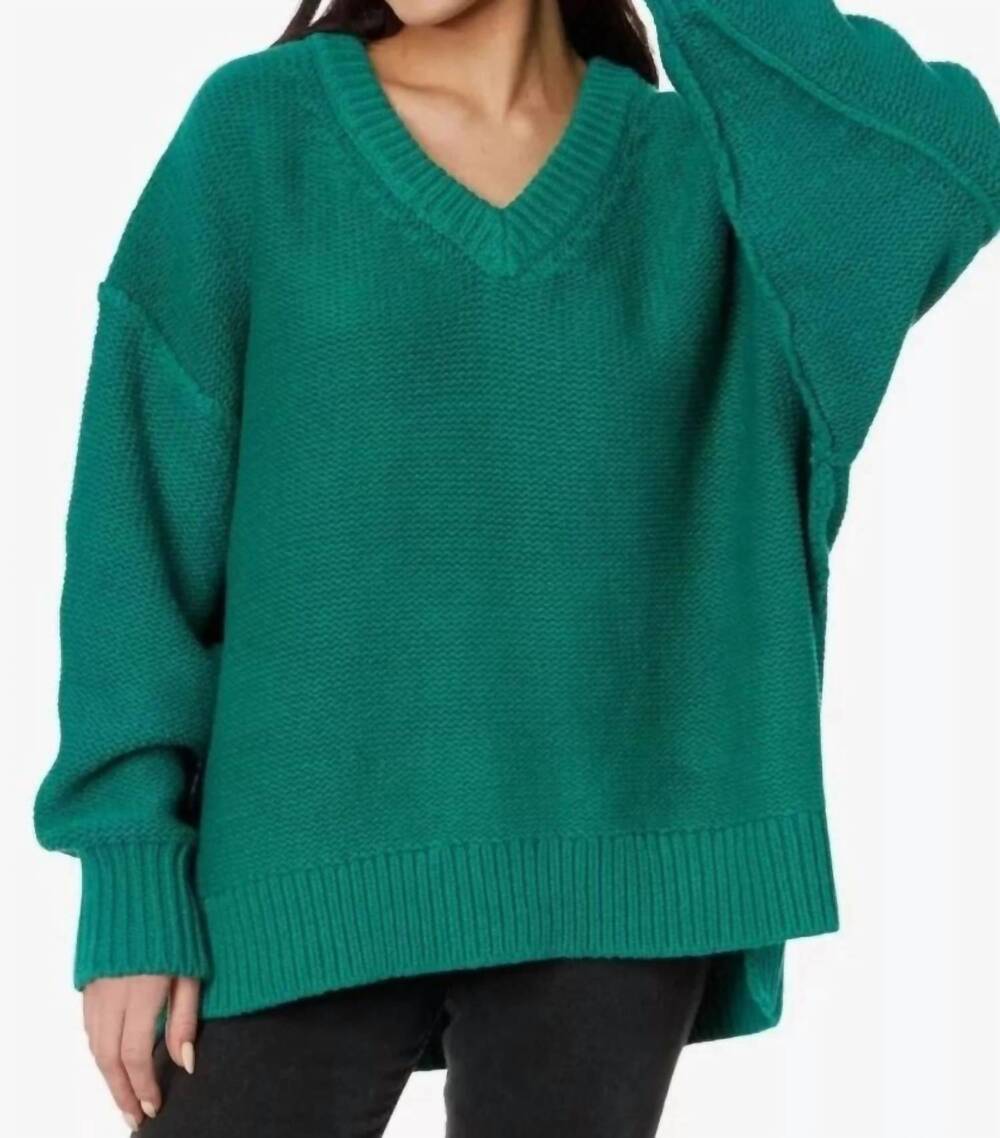 NEW FREE PEOPLE alli v-neck sweater in olive green - Picture 1 of 4
